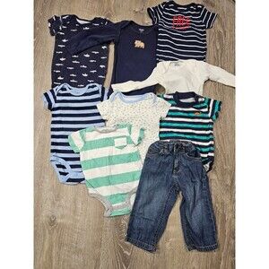 Lot 9 Baby Boy Clothes Carter’s & Jeans Size 6–12M Bodysuits Outfit Set